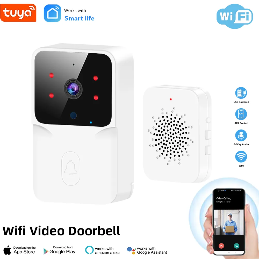جرس باب ذكي WiFi – كاميرا HD لاسلكية مع كشف الحركة، رؤية ليلية، مكالمات فيديو فورية وجرس داخلي – حماية باب منزلك 24/7
